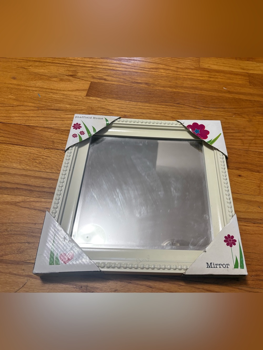 Home Cream Decorative Beaded Square Wall Mirror